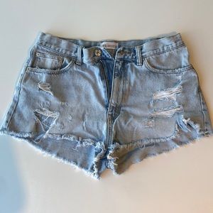 High rise light denim cut off shorts